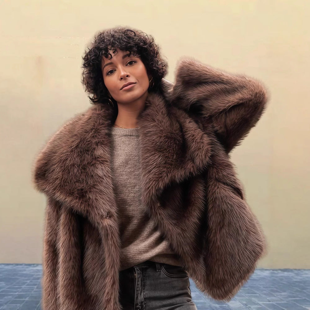 Damen Luxus Kunstpelz Mantel Elegant Design - IdealeKleiden