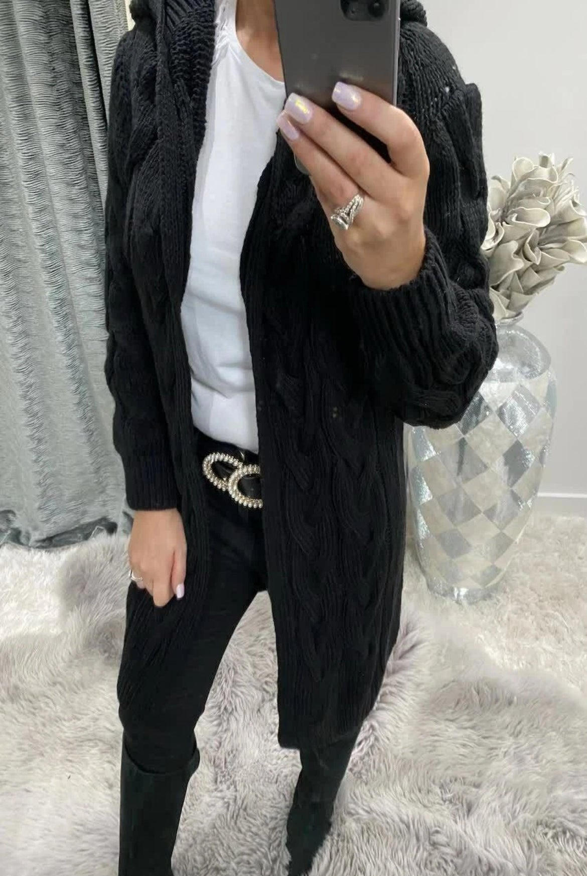 Cardigan long en maille tressée élégant
