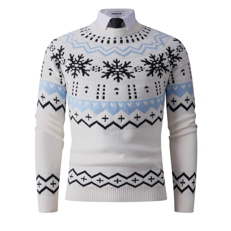 Pull en tricot pour homme, tendance hiver, motif flocons de neige