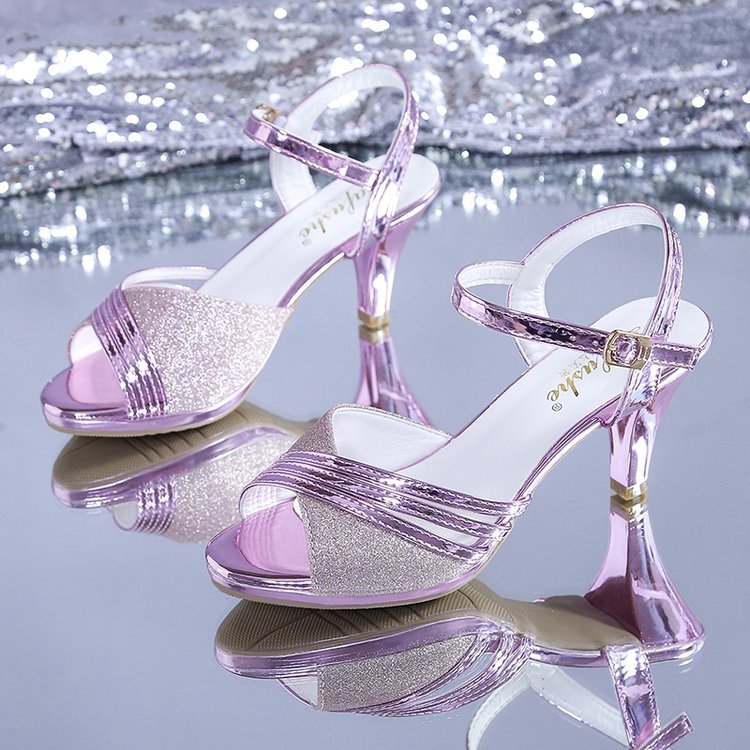 Sandales femme talon haut effet pailleté