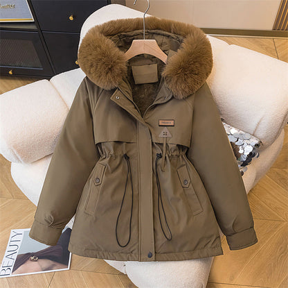Parka d'Hiver Femme Chaud Isolé avec Col en Fausse Fourrure Amovible et Poches Latérales