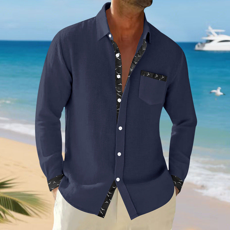Chemise homme manches longues élégante col poche poitrine