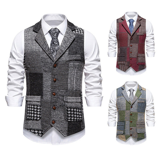 Herren Weste Modern Patchwork Design Praktisch - IdealeKleiden