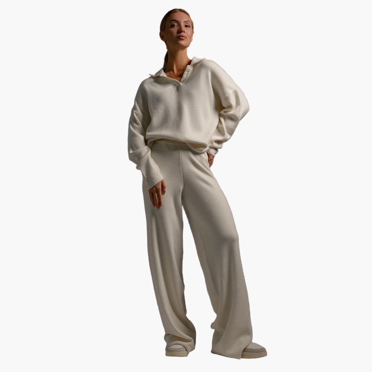Ensemble loungewear confortable - Pull oversize à col et pantalon de jogging