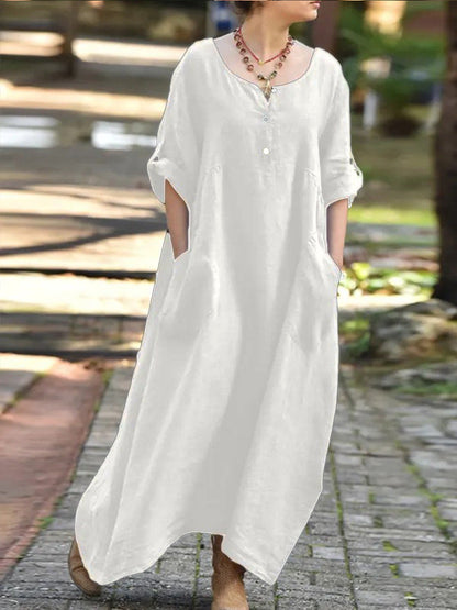 Robe longue décontractée pour femme avec poches et boutons