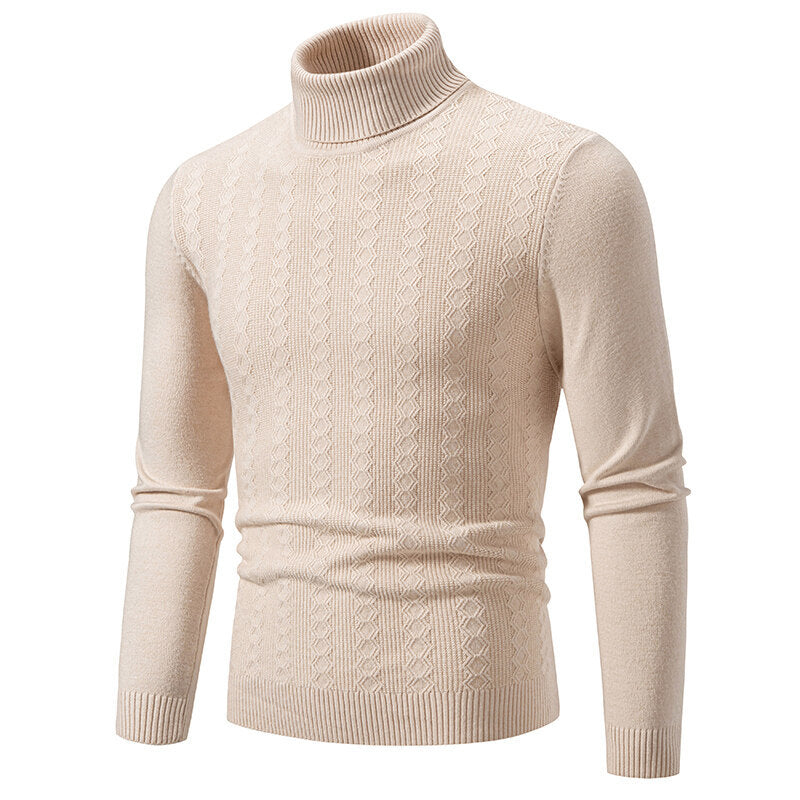 Pull-over homme col roulé tricot torsadé