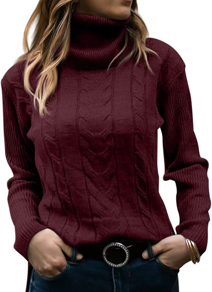 Pull tricoté col montant torsadé élégant pour femme