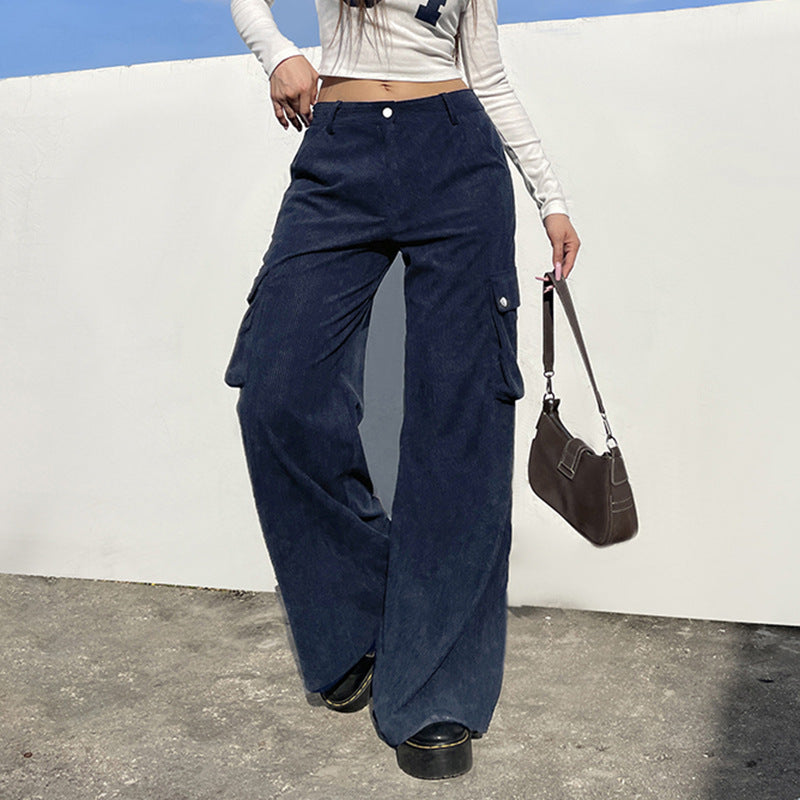 Pantalon cargo en velours côtelé confortable pour femme