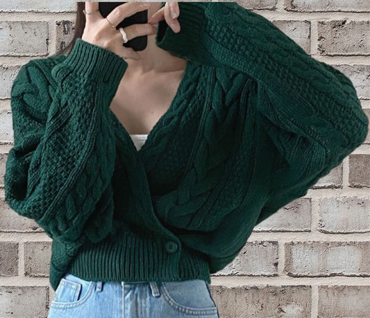 Damen Strickjacke Bequem Oversized Wollgemisch - IdealeKleiden