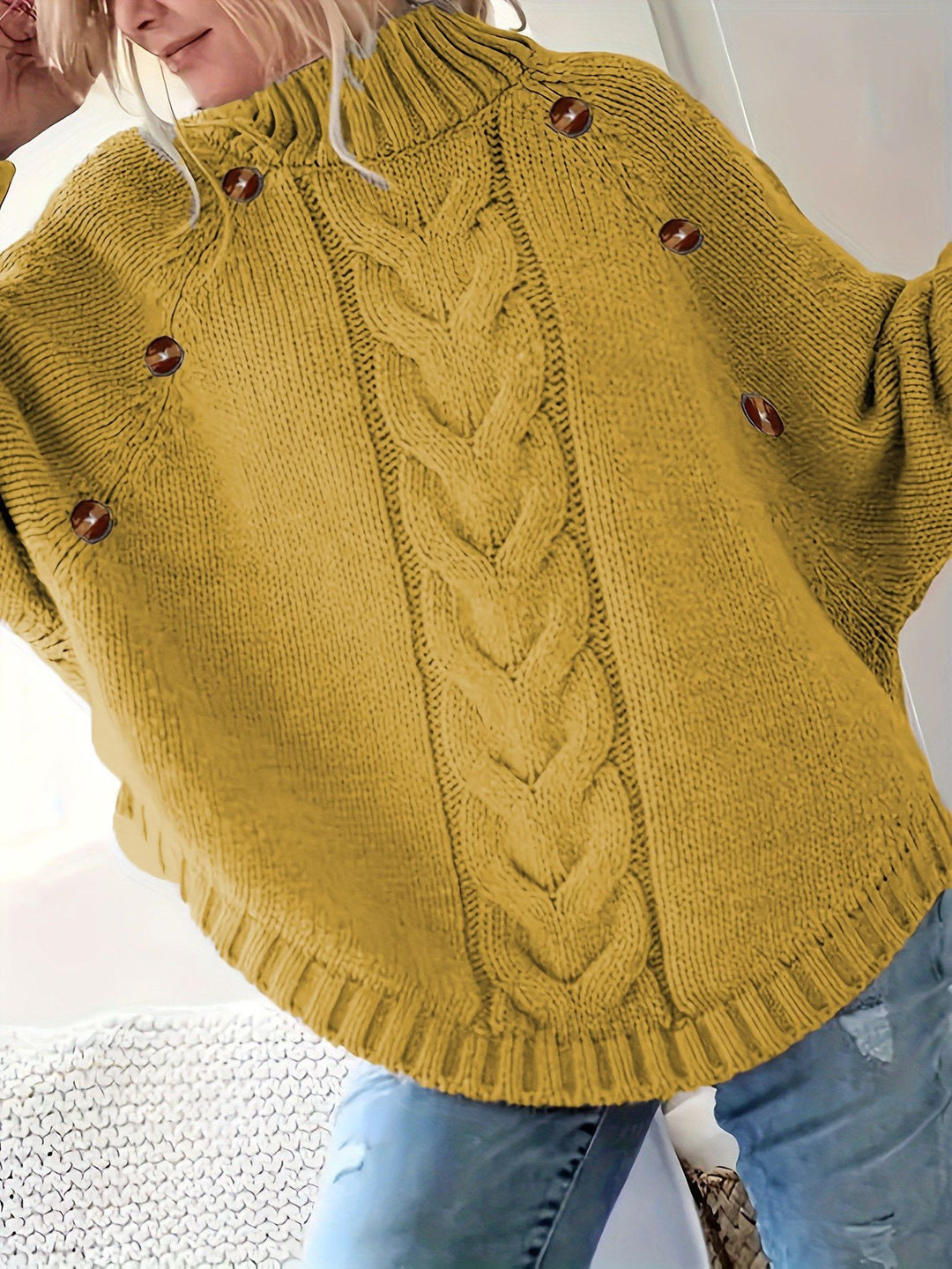Pull pour femme en grosse maille, col montant, élégant