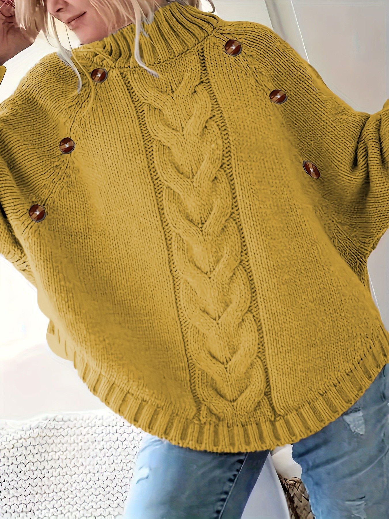 Pull pour femme en grosse maille, col montant, élégant