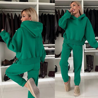 Damen Sportliche Loungewear Set Hoodie Jogginghose Weich Fleece - IdealeKleiden