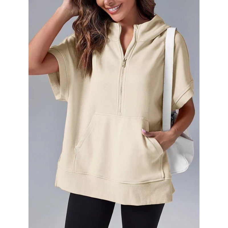 Sweat-shirt à capuche décontracté pour femme avec poches et fermeture éclair