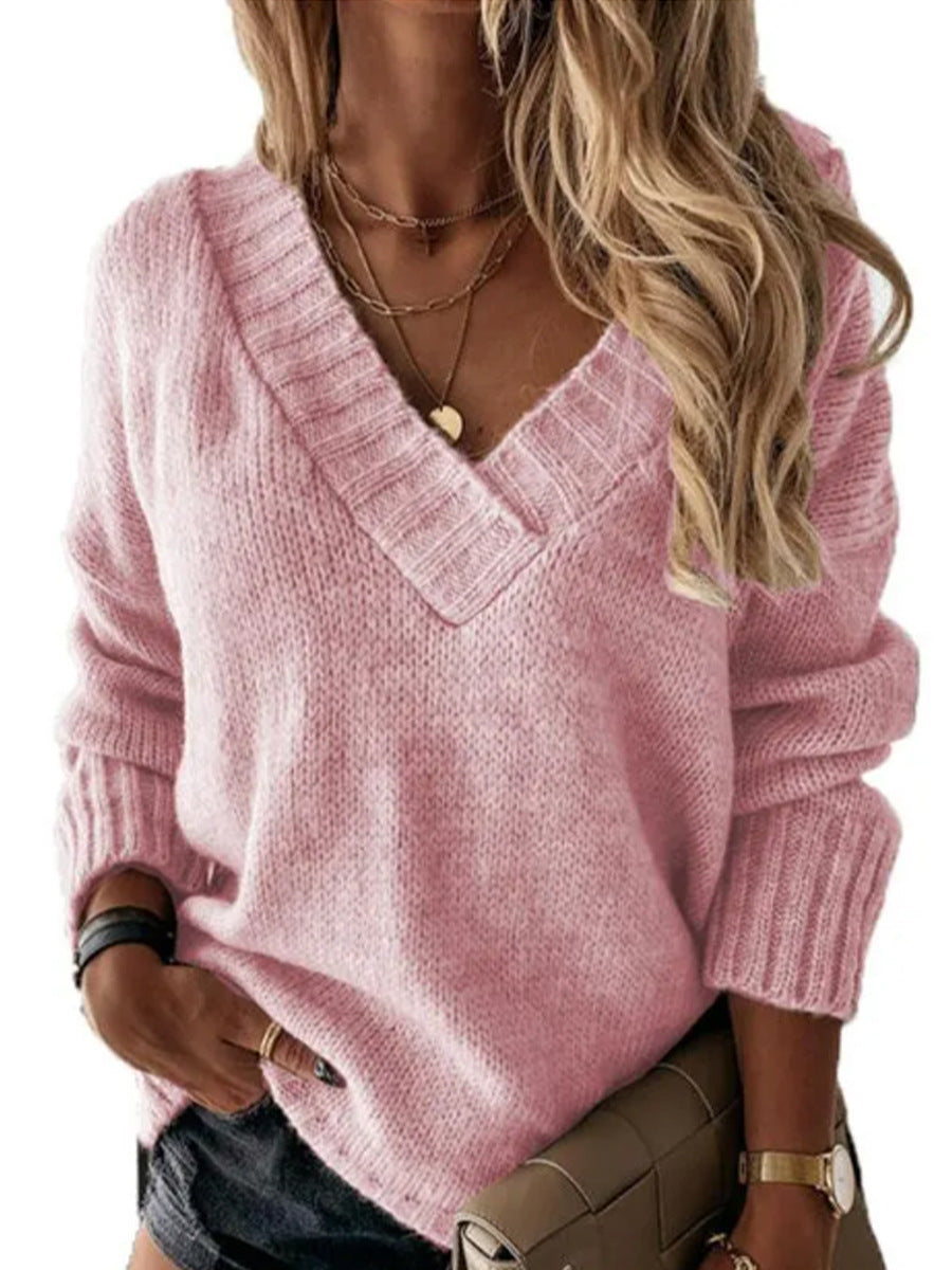Pull col V pour femme, tricoté, élégant et tendance