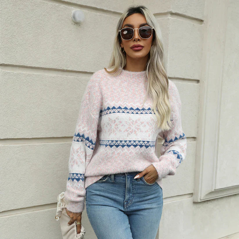 Pull oversized en maille motif Fair Isle col montant