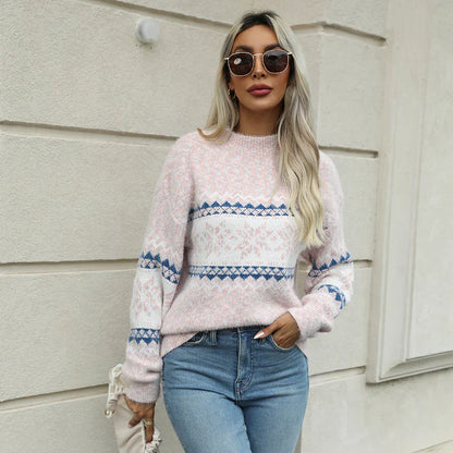 Pull oversized en maille motif Fair Isle col montant
