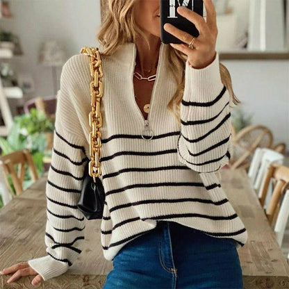 Pull tricoté rayé d'automne pour femme