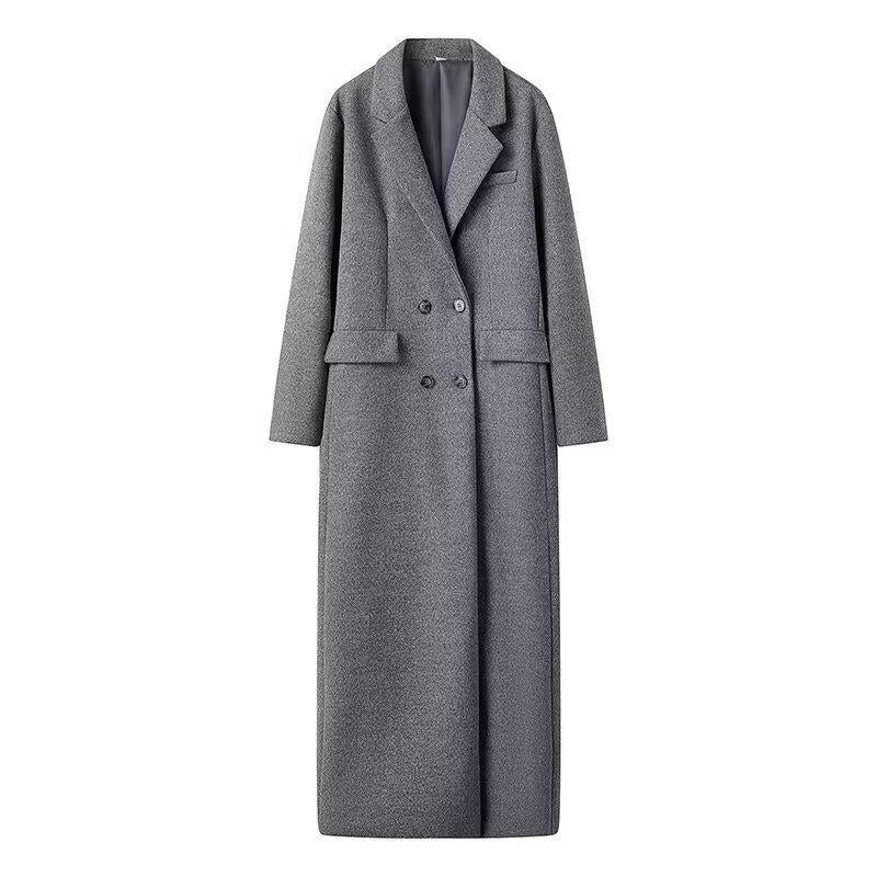 Manteau en laine pour femme élégant à manches longues et à double boutonnage