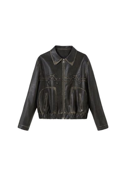 Blouson en cuir élégant pour femme avec fermeture rapide