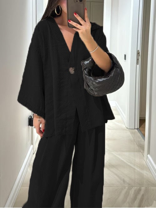 Ensemble élégant : Blouse ample et pantalon taille haute