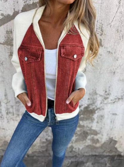 Veste pour femme style denim, manches en polaire