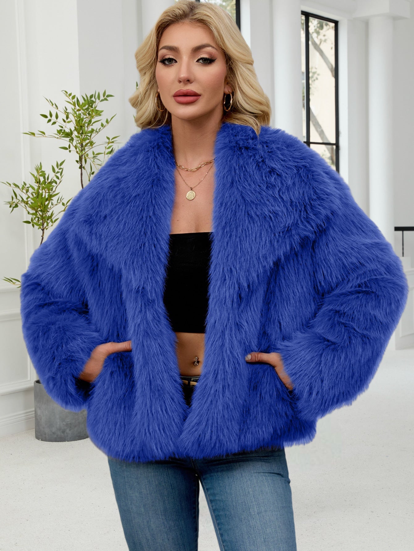 Veste oversize en fausse fourrure douce et volumineuse pour femme