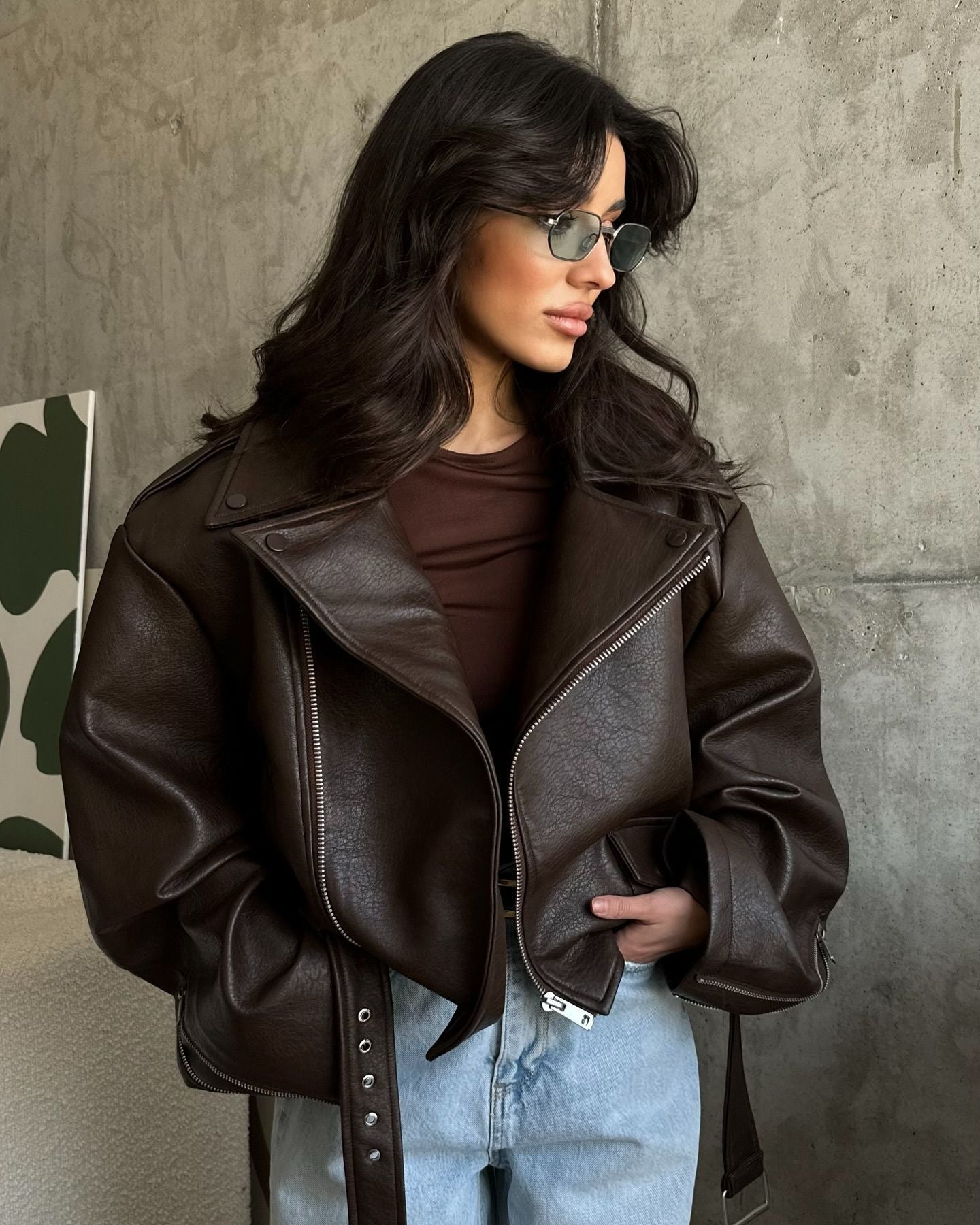 Grande veste en cuir pour femme Style décontracté chic