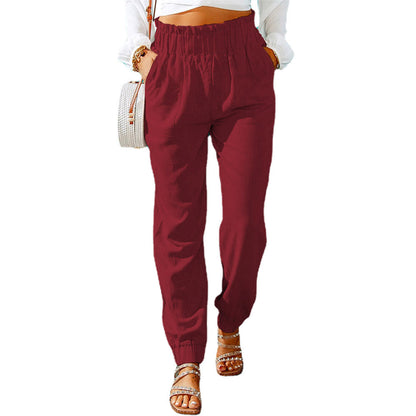 Pantalon d'été femme léger coton élastique