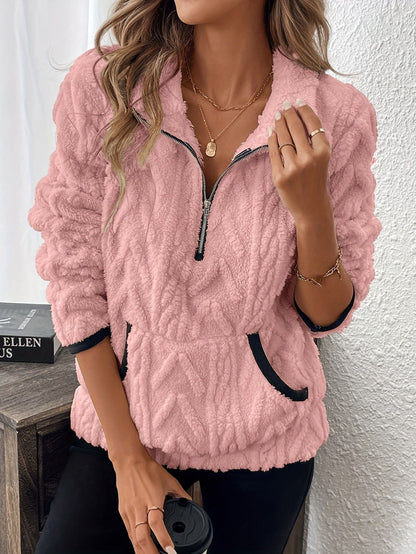Pull douillet en polaire aspect peluche pour femme à col haut
