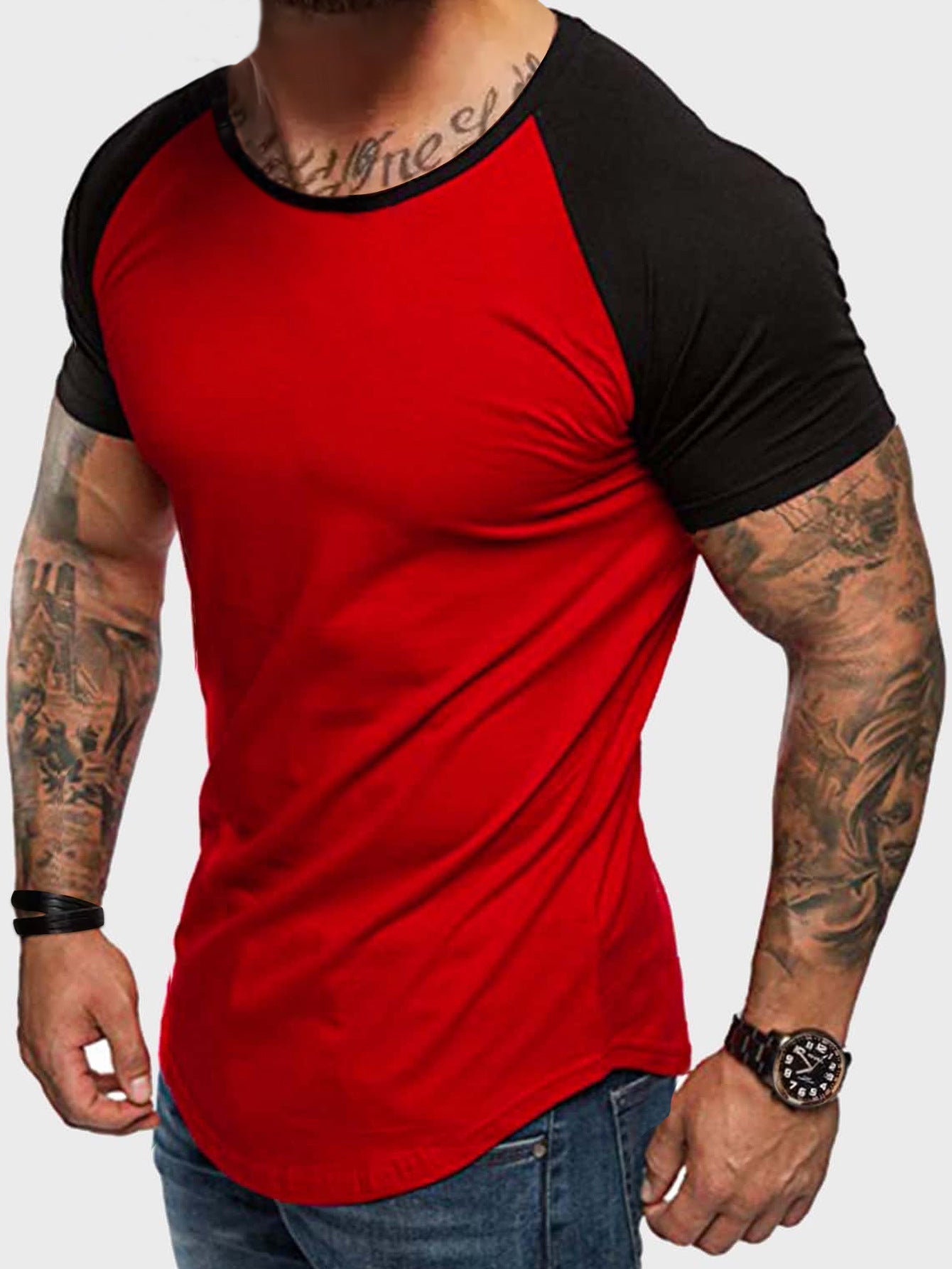 T-shirt col rond homme coupe slim manches contrastantes