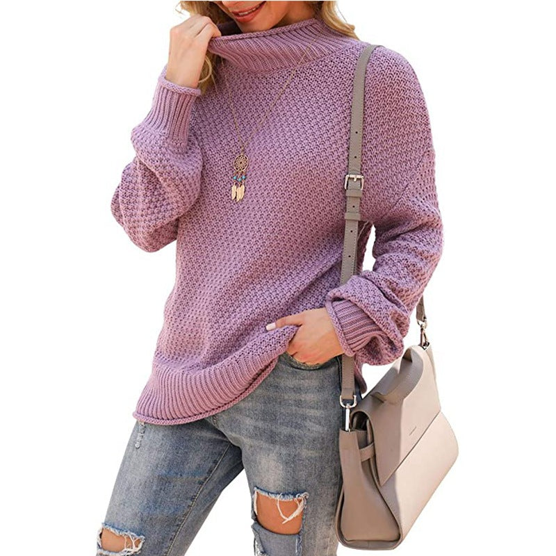 Pull col roulé confortable, tricot douillet