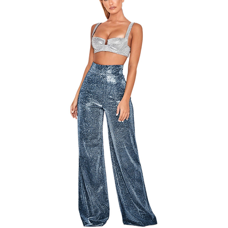 Ensemble deux pièces femme pailleté taille haute élégant
