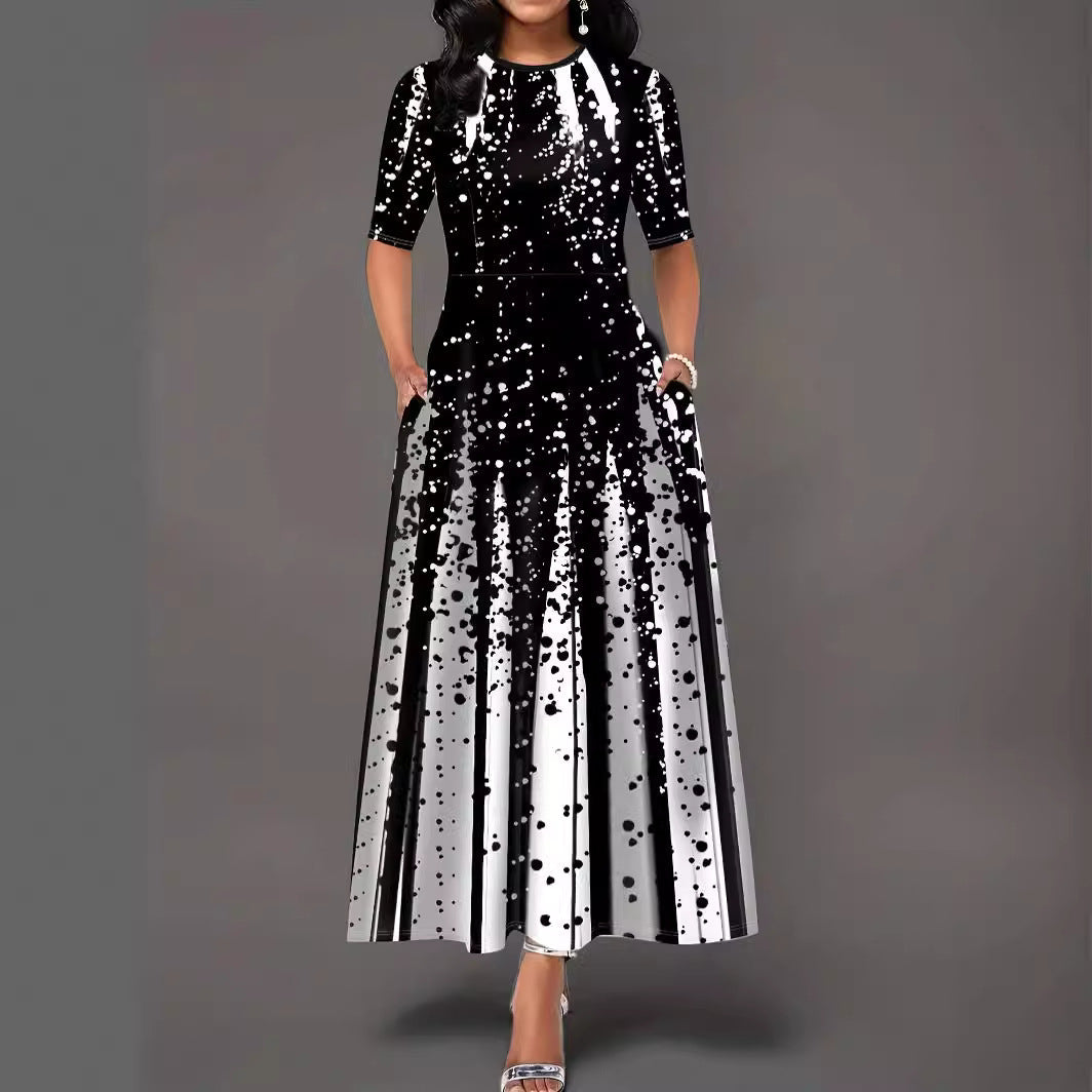 Damen Maxikleid Sommer Farben Spritzmuster - IdealeKleiden