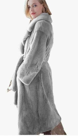 Peignoir long doux avec ceinture et poches pour femme