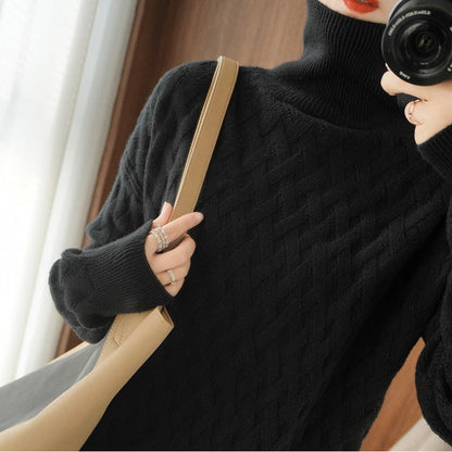 Pull tricoté à col roulé pour femme à grosses mailles
