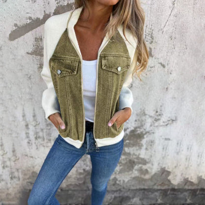 Veste pour femme style denim, manches en polaire