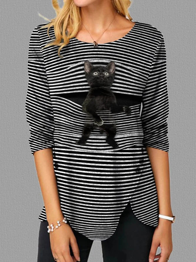 T-shirt pour femme motifs chats coupe décontractée
