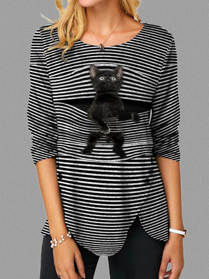 T-shirt pour femme motifs chats coupe décontractée