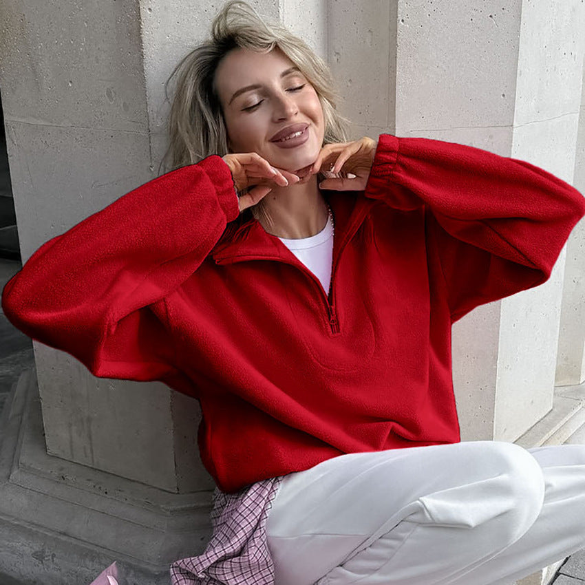 Pull en polaire femme Col court zippé Style moderne