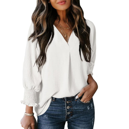 Chemisier femme col en V détails ruchés élégant