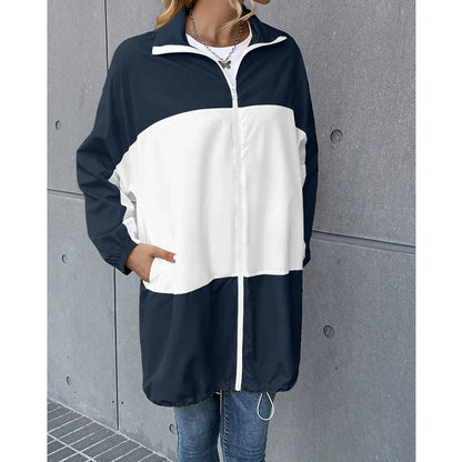 Veste imperméable mi-longue Capuche Design décontracté
