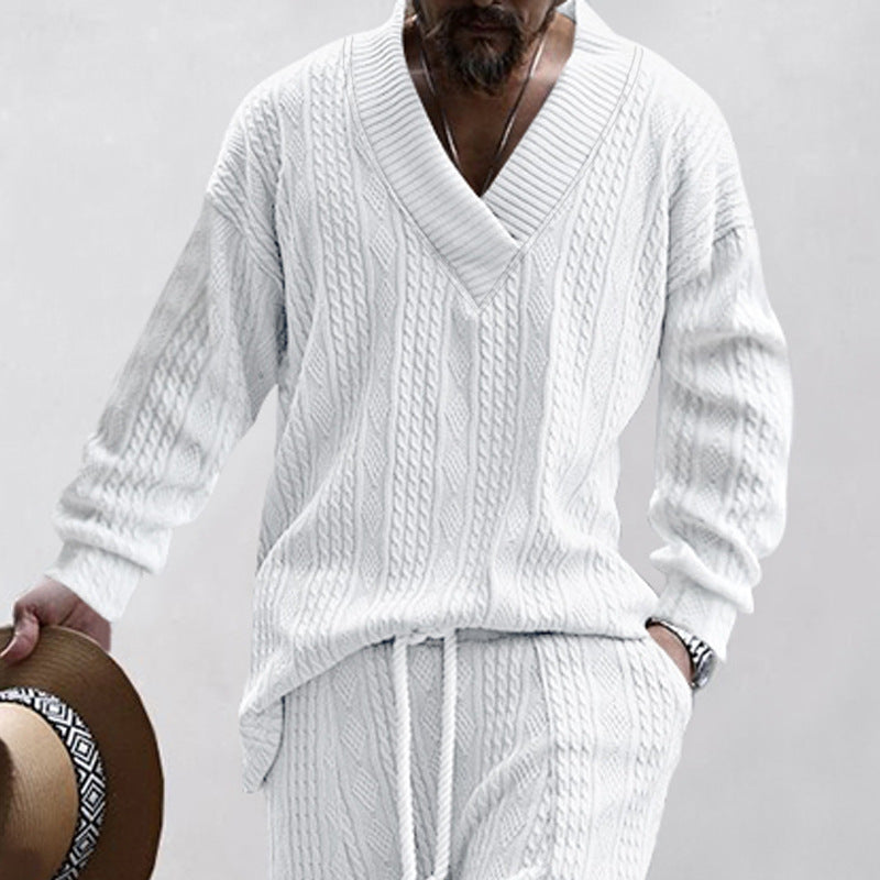 Pull-over tricoté pour homme Col V décontracté effet torsadé