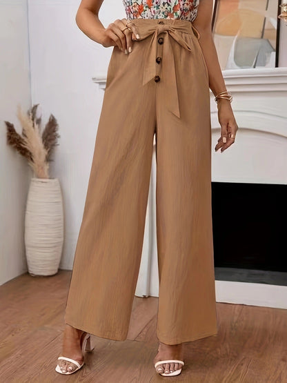 Pantalon taille haute élégant à nœud pour femme