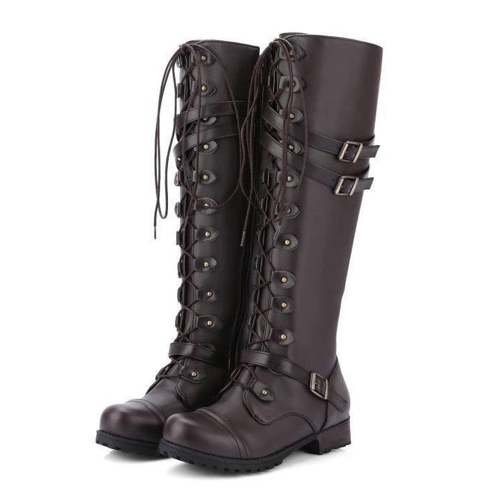 Bottes Imperméables Femme | Chaussures en Cuir Hautes au Genou avec Bout Rond et Sangle