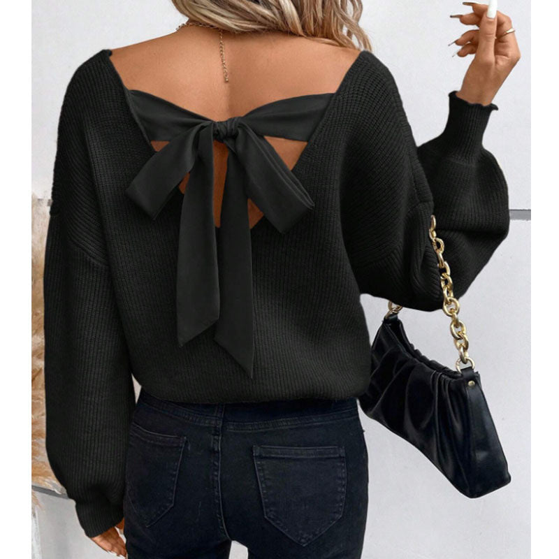 Pull pour femme avec encolure à nœud chic