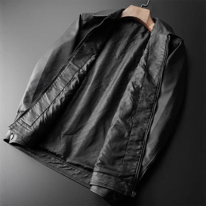 Blouson en cuir slim fit col montant moderne fermeture éclair