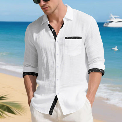 Chemise homme manches longues élégante col poche poitrine