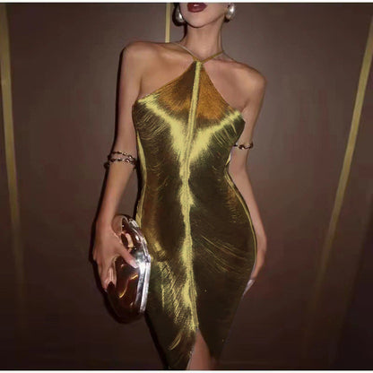 Robe de soirée femme Élégante Fente Or Décolleté
