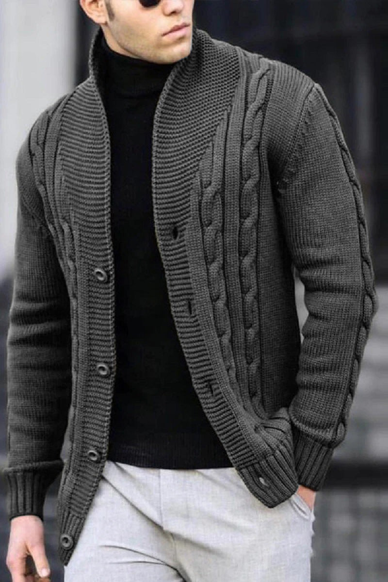 Cardigan robuste en maille torsadée pour homme avec fermeture boutonnée