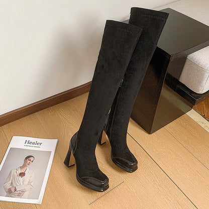 Bottes hautes femme à talon carré tendance